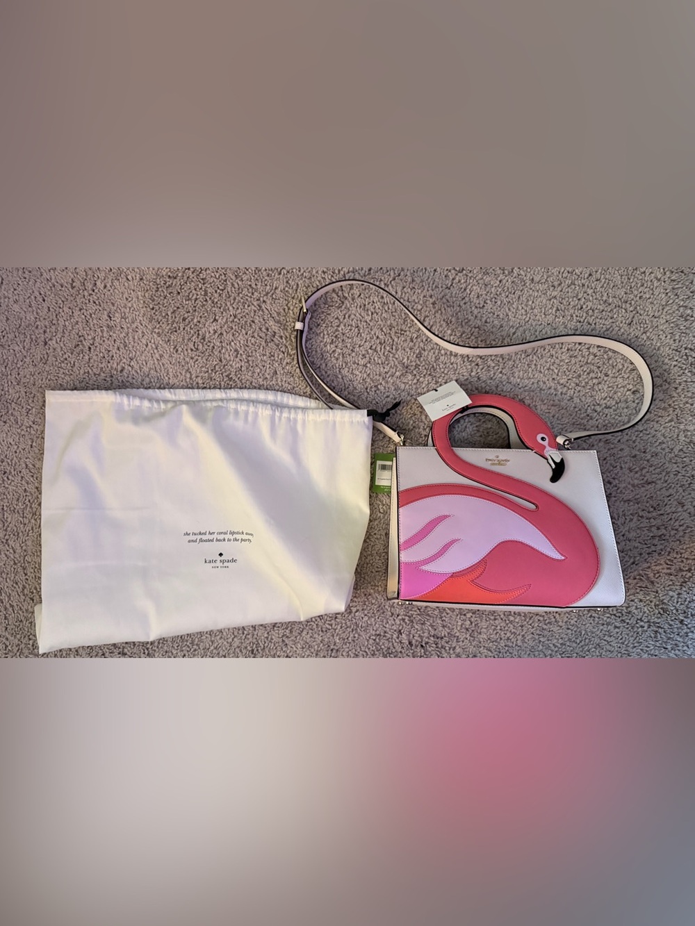 kate spade Pink Flamingo bleach bone by the pool flamingo sam Applique Satchel - Picture 5 of 6